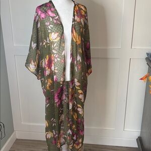 Lane Bryant Olive and Pink Floral Wrap one size